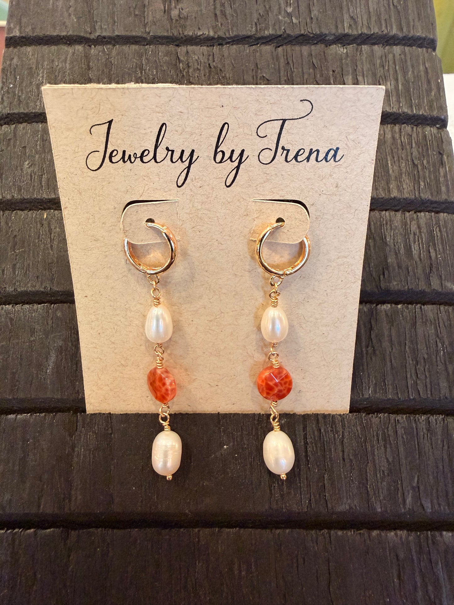 14K Gold Filled Pearl & Carnelian Earrings