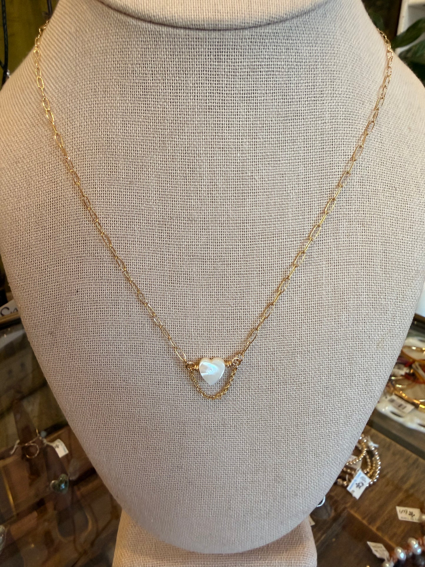 14K Gold Necklace with Mother of Pearl Heart