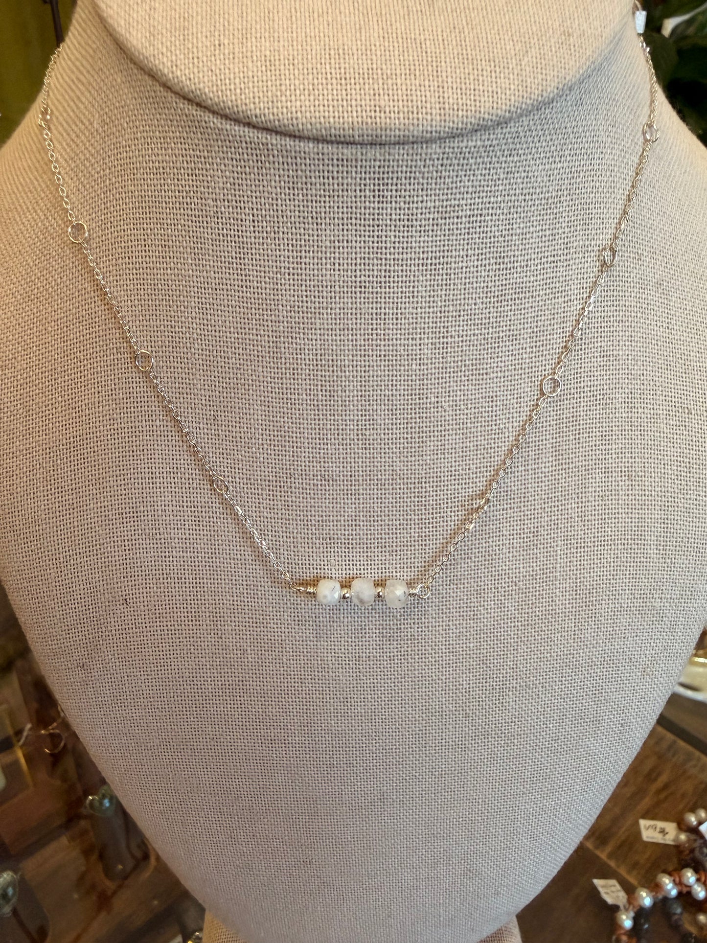 Sterling Silver Necklace with Moonstones