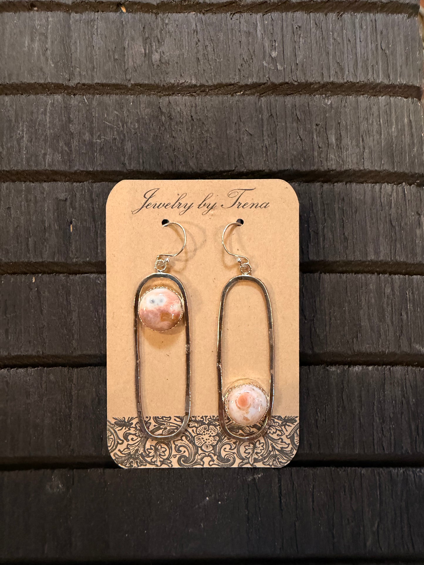 Sterling Silver Ocean Jasper Oval Dangle Hoops