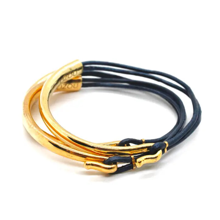 Assorted Leather & Gold Bracelets