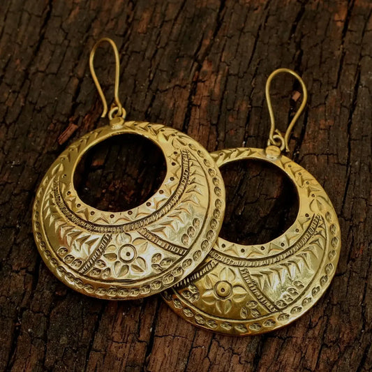 Brass Etched Moon Earrings