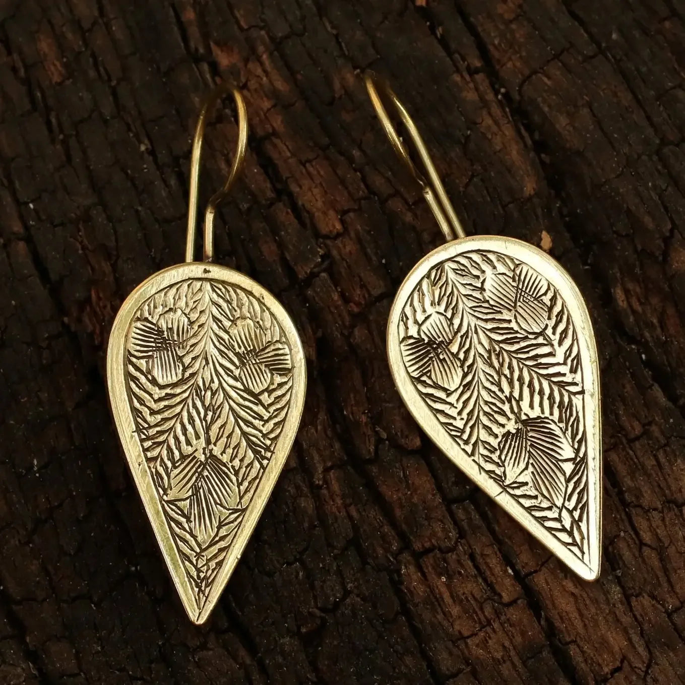 Brass Etched Petal Earrings
