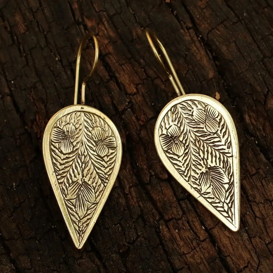 Brass Etched Petal Earrings