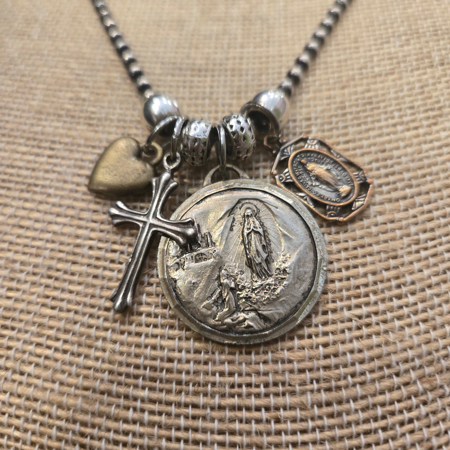 Vintage Our Lady of Lourds Charm Necklace