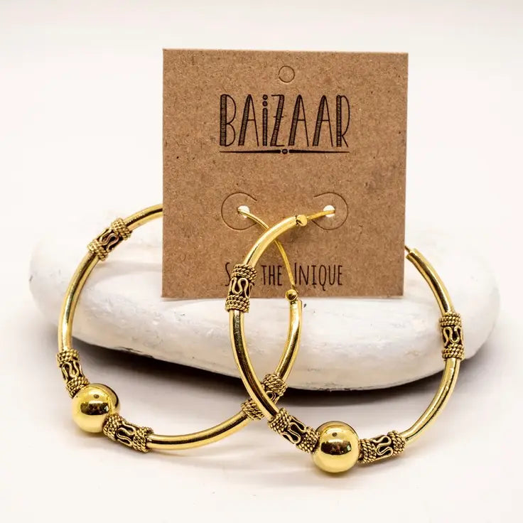Brass Raja Decorated Hoop Earrings
