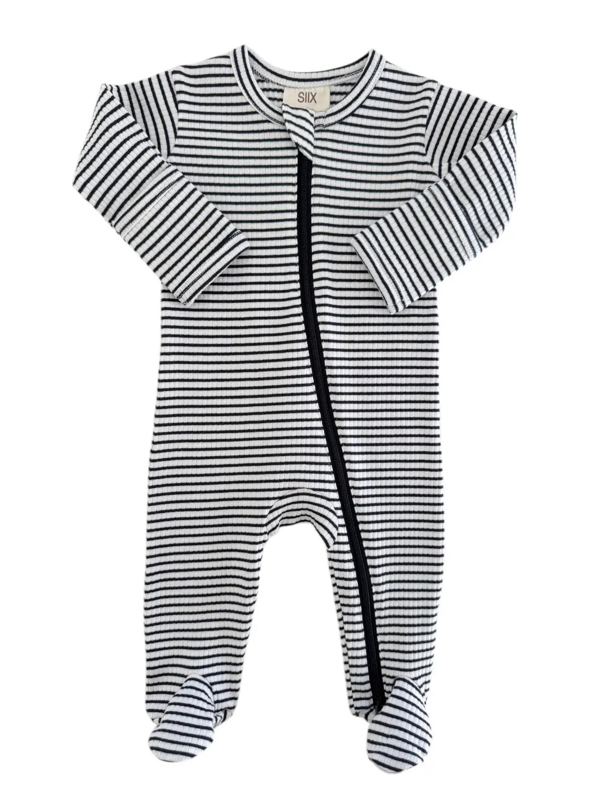 Organic Ribbed Zip Footie Black & White