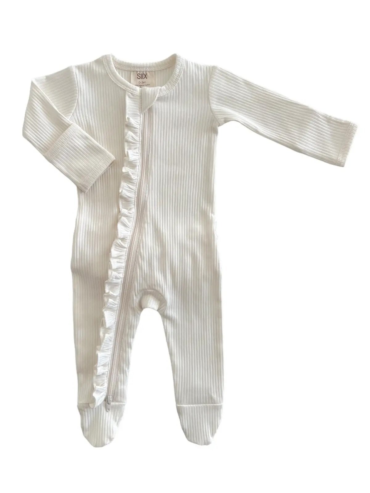 Organic Ribbed Frill Zip Footie Assorted Colors - Pink