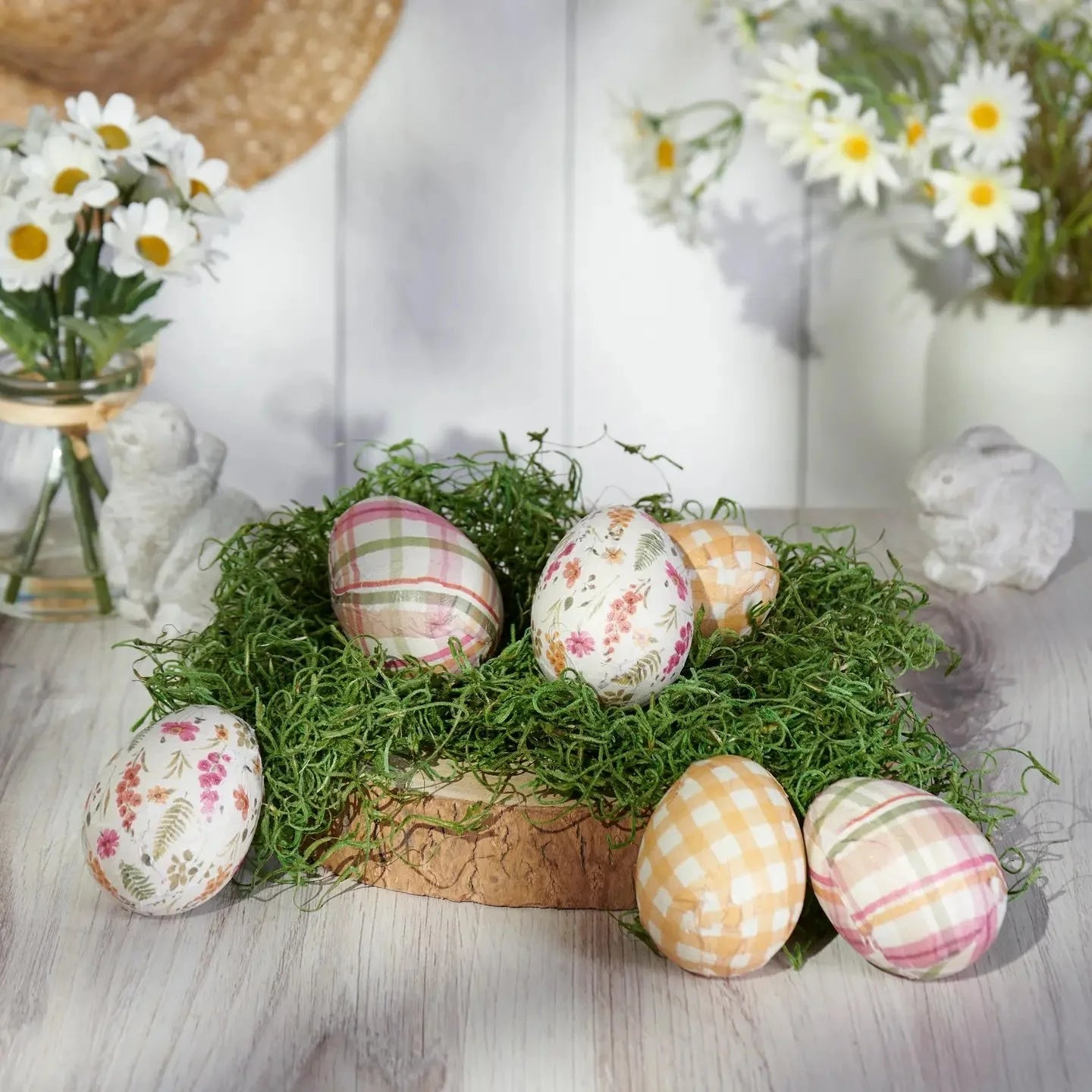 Gingham Wooden Easter Eggs