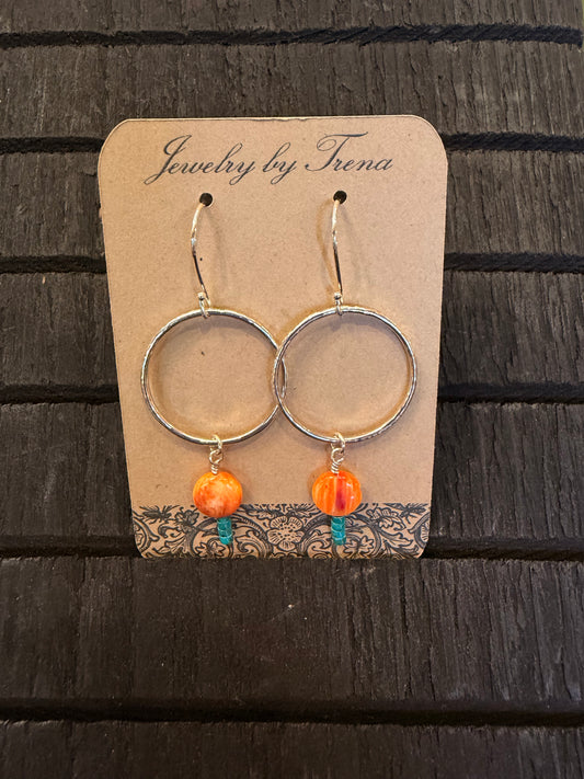 Sterling Silver Earrings with Spiny Oyster Stones