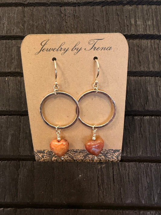 Sterling Silver Earrings with Ocen Jasper Hearts