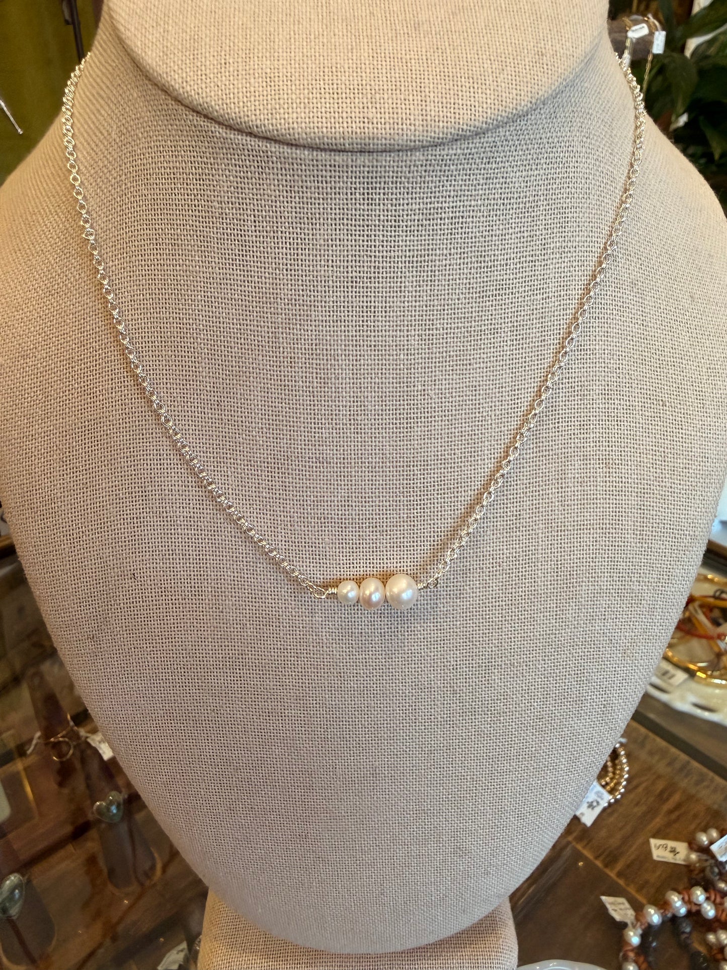 Sterling Silver Necklace with Pearls