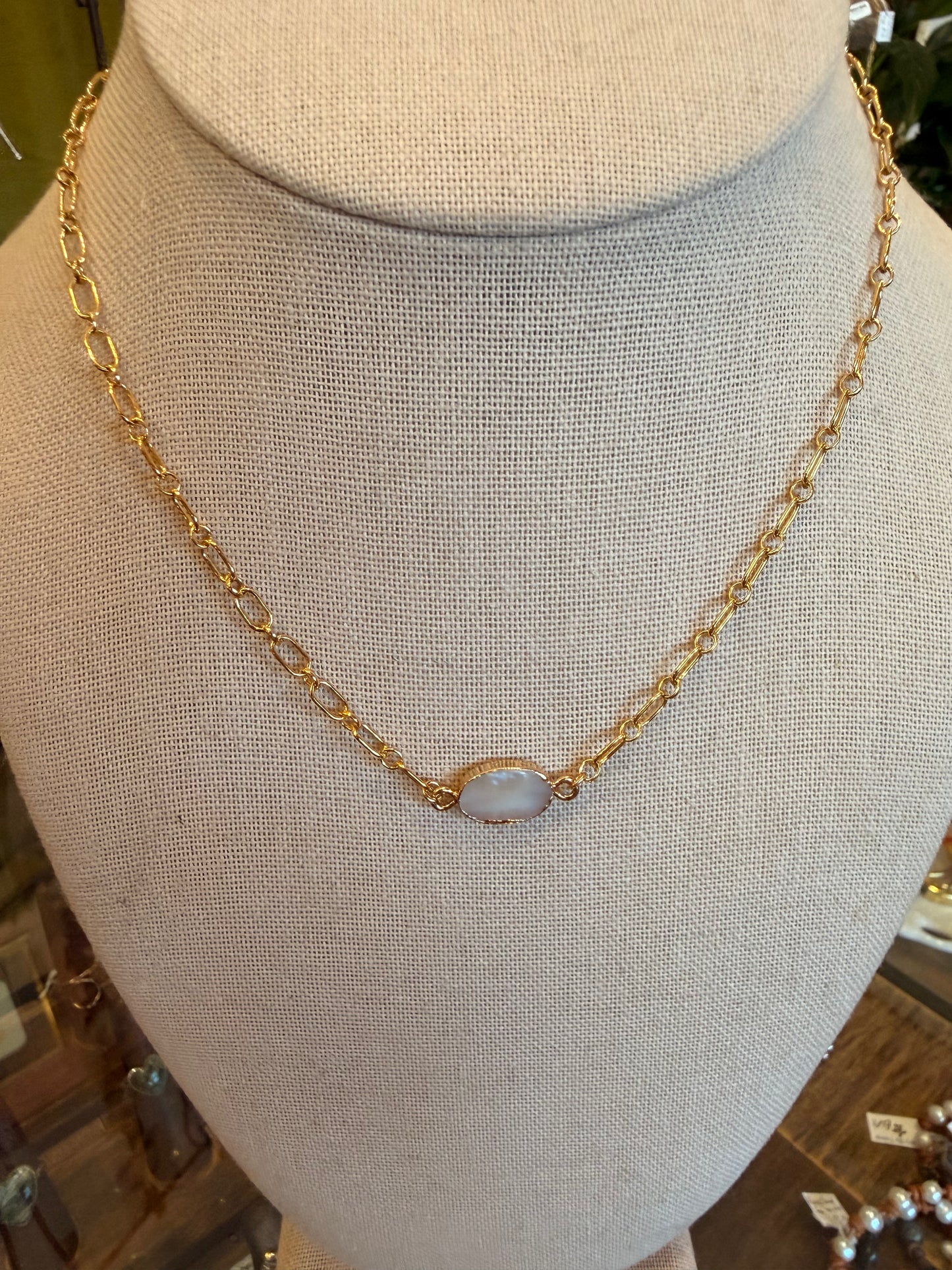 14K Gold Filled Chain with Mother of Pearl Stone