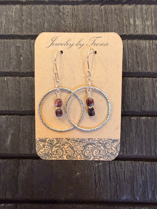 Sterling Silver and Garnett Earrings