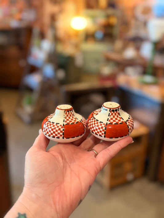 Vintage Checkered Salt & Pepper Shakers
