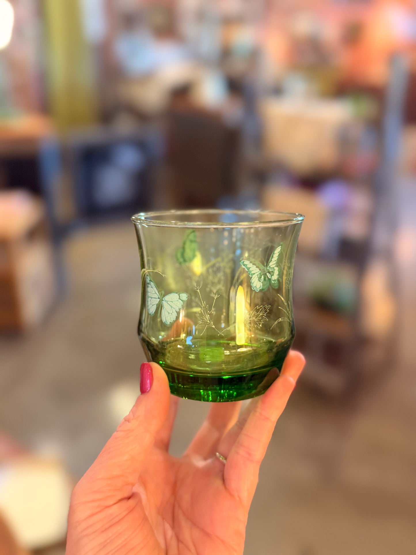 Vintage Libbey Green Butterfly Glasses