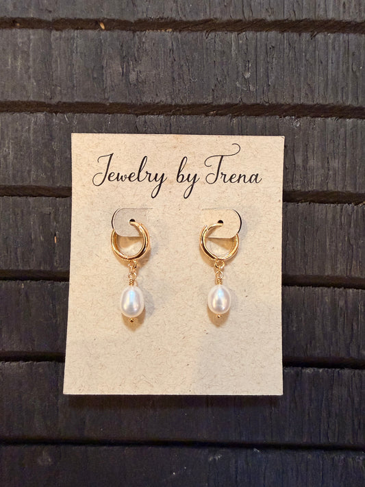 14K Gold Filled Pearl Hoop Earrings