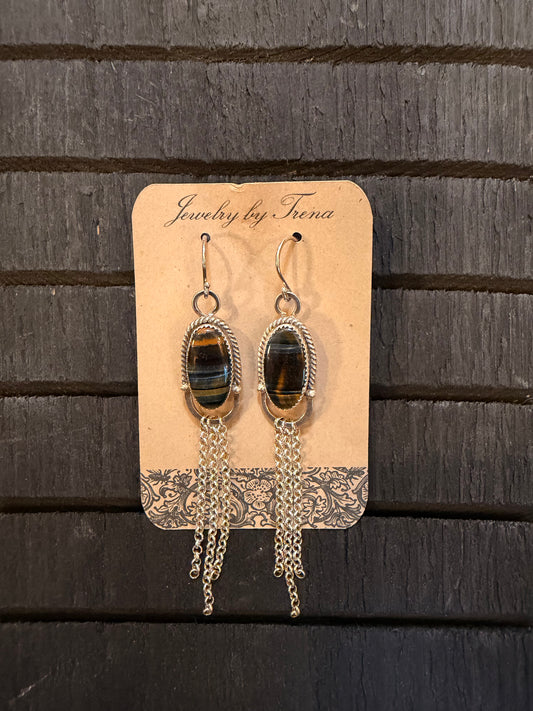 Sterling Silver Pietersite Stone Dangle Earrings