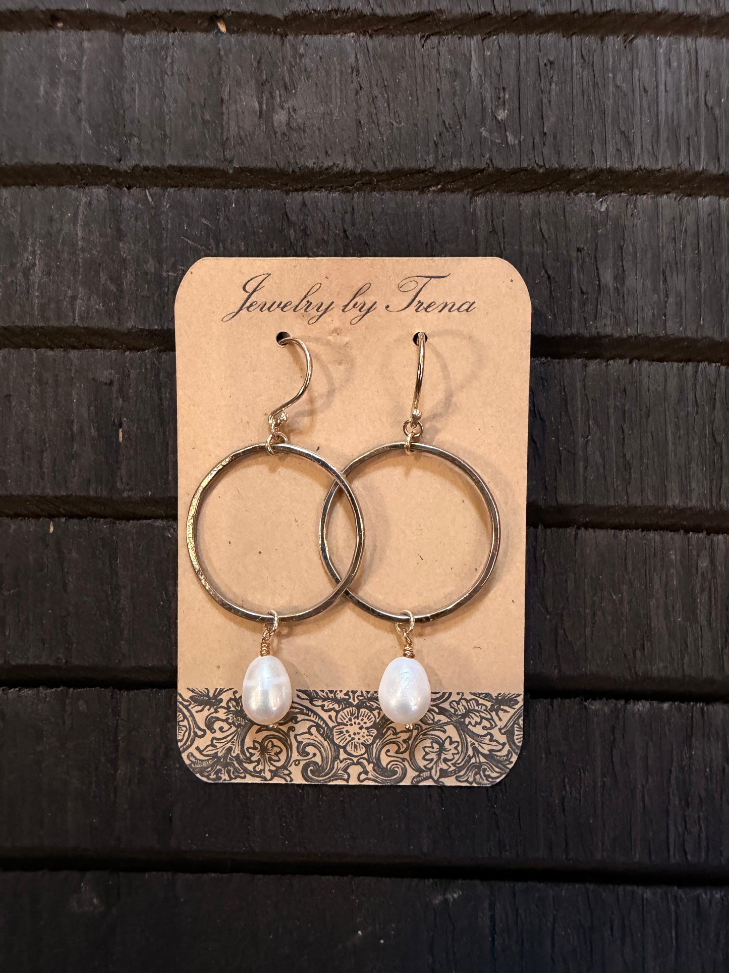 Sterling Silver Drop Pearl Hoop Earrings