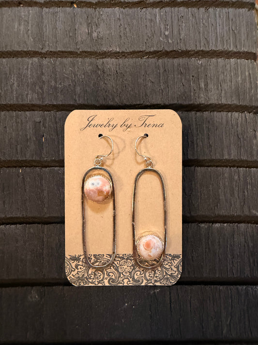 Sterling Silver Ocean Jasper Oval Dangle Hoops