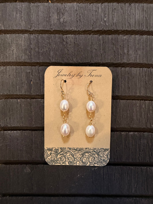 14K Gold Pearl Drop Earrings
