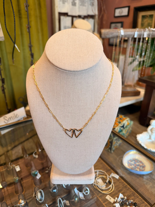 14K Gold Necklace With Double Heart