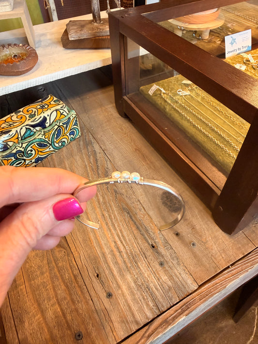 Sterling Silver Cuff Bracelet With Pearls