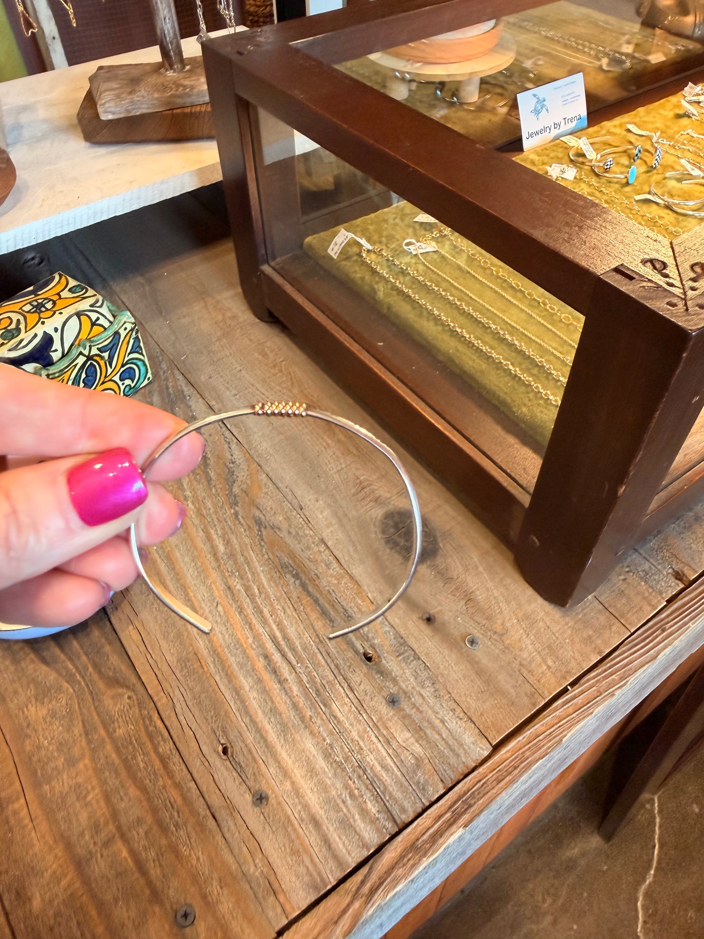 Sterling Silver Cuff Bracelet With 14K Gold Wrap
