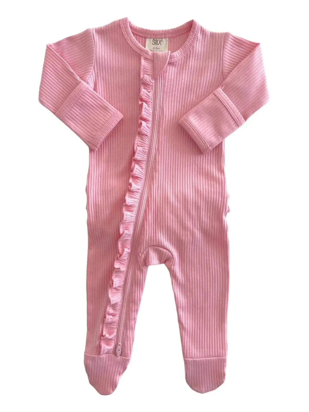 Organic Ribbed Frill Zip Footie Assorted Colors - Pink