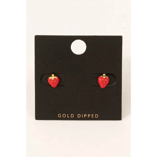 Gold Dipped Strawberry Stud Earrings