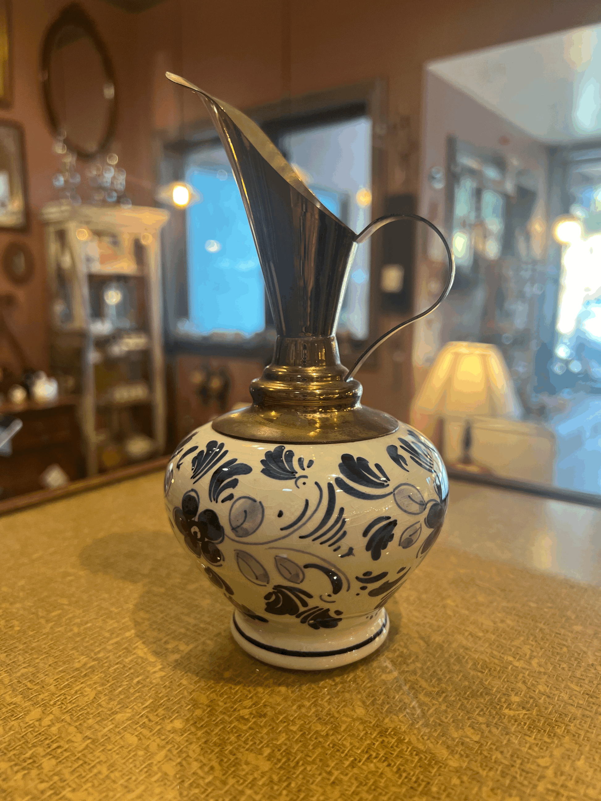 Brass and Ceramic Pitcher /Vase