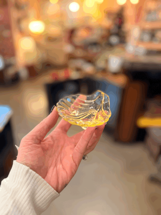 Vintage Yellow Depression Shell  Glass Salt Cellars