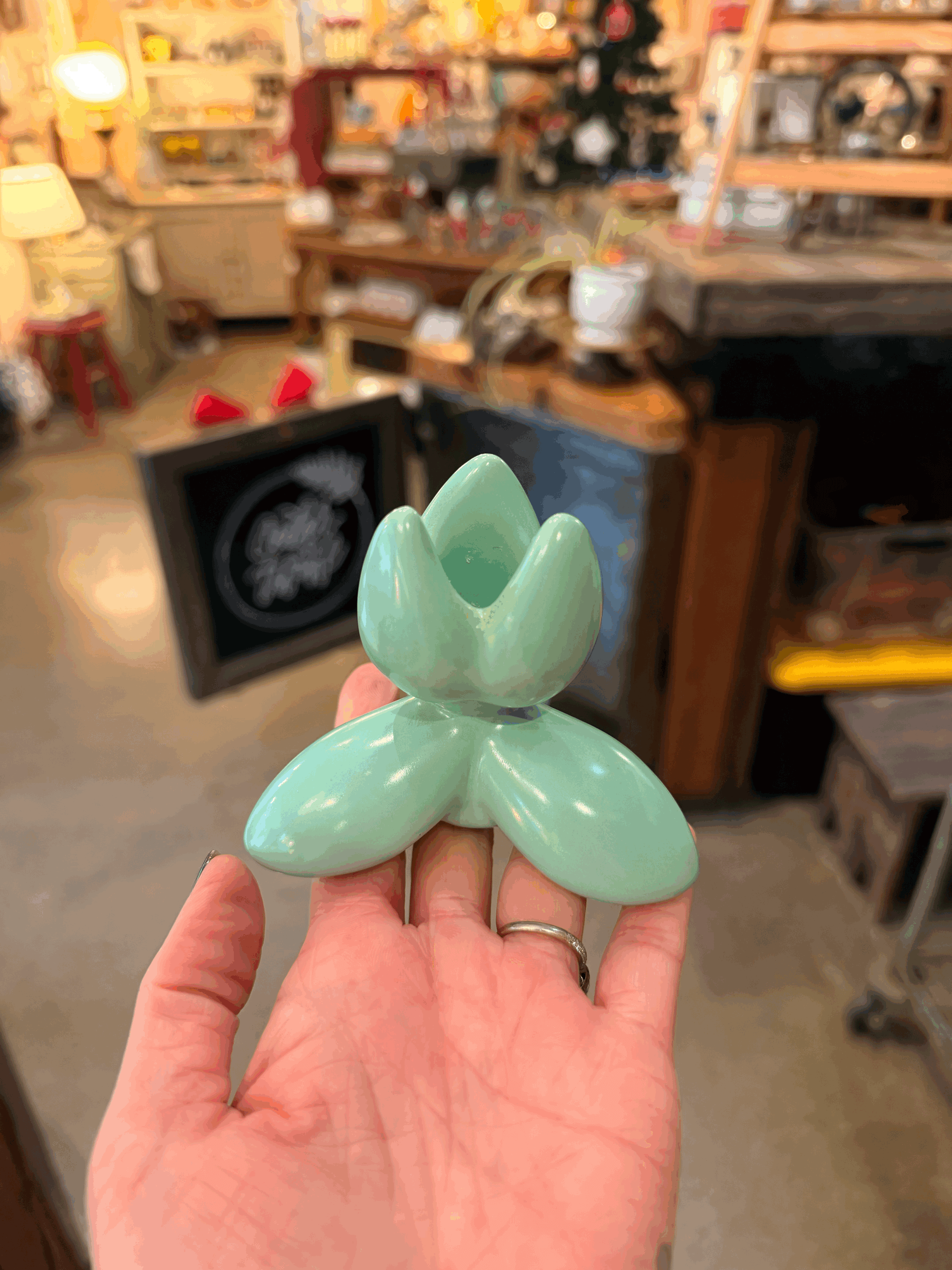 Vintage Camark Aqua Blue Lotus Candle Holder